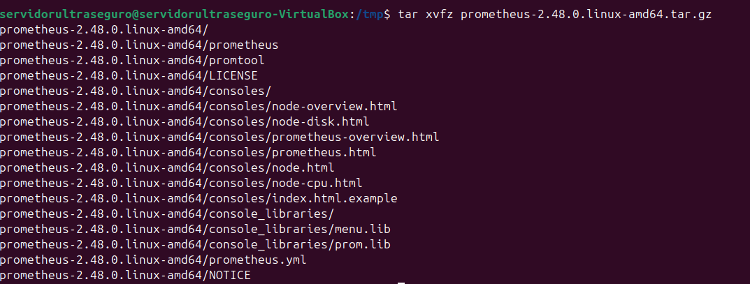Extrayendo el tarball con tar
